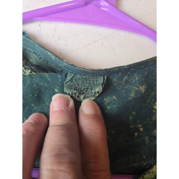 Vintage Boho Embroidered Tunic Dress Green Gold Long Sleeve Flowy Ethnic 2X - Picture 4 of 6